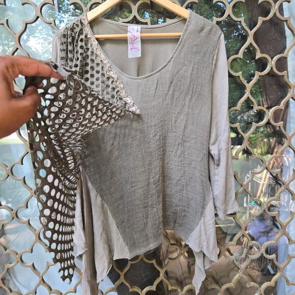 Pretty Angel Women Vtg Y2K Asymmetric Lagenlook Artsy Linen Blend Boho Layered L - Picture 7 of 10